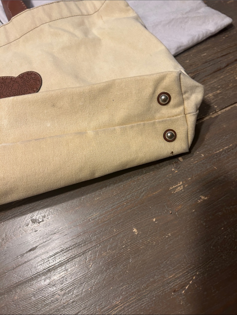 TOUS Cream Canvas Tote with Brown Leather Bear Appliqué - Picture 4 of 14